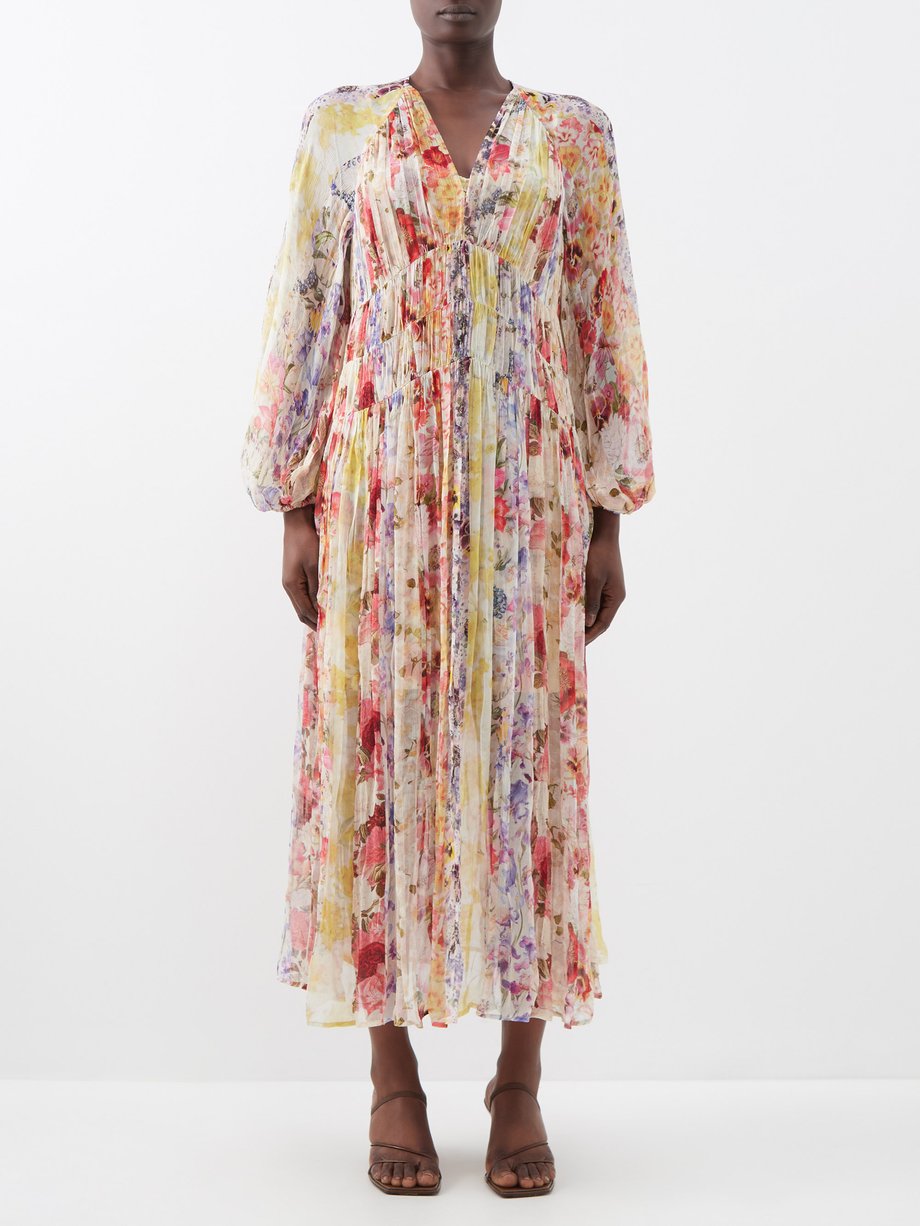 Print Wonderland floral-print ruched georgette dress | Zimmermann ...