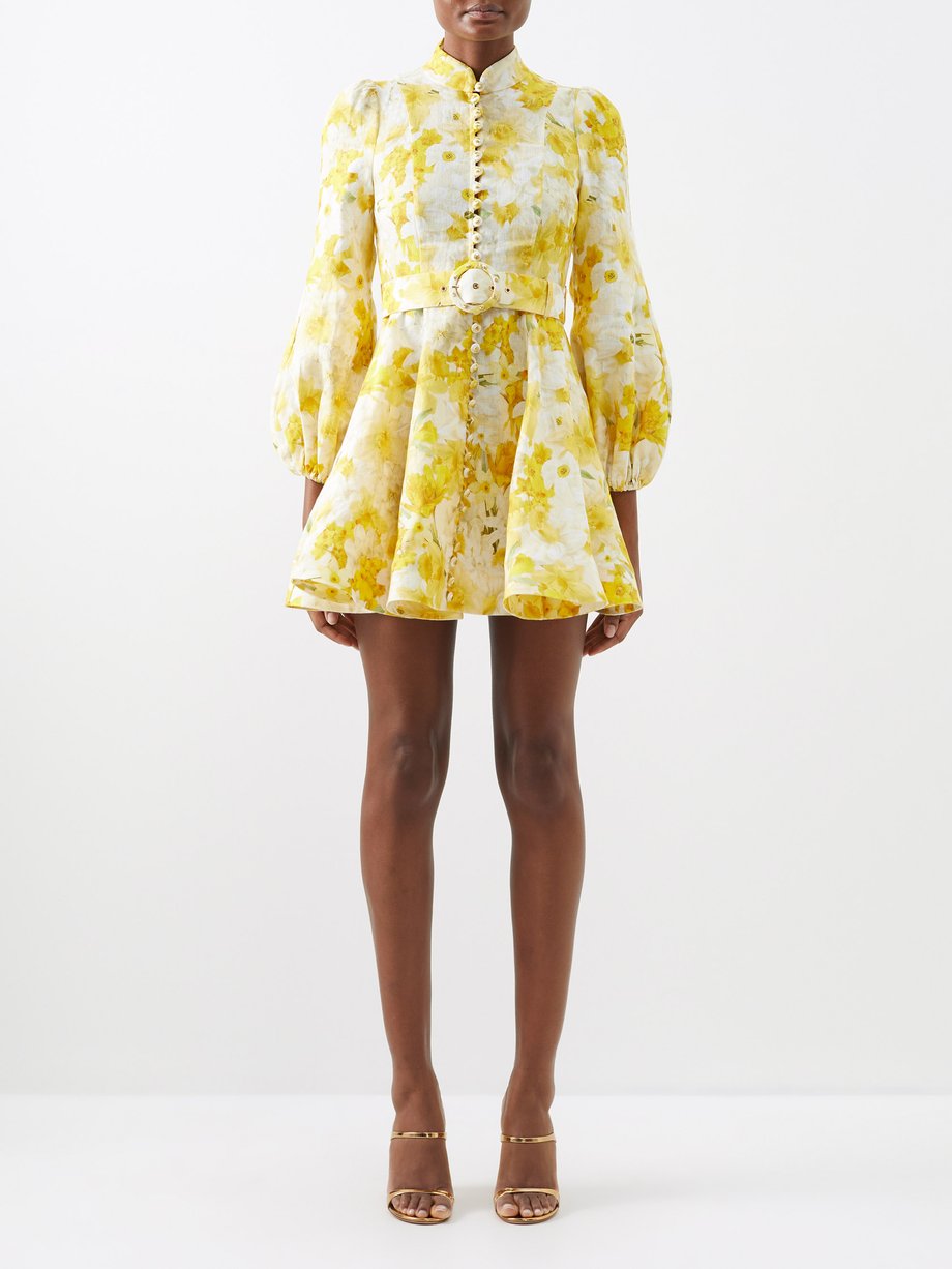 Yellow Wonderland daffodil-print belted mini dress | Zimmermann ...