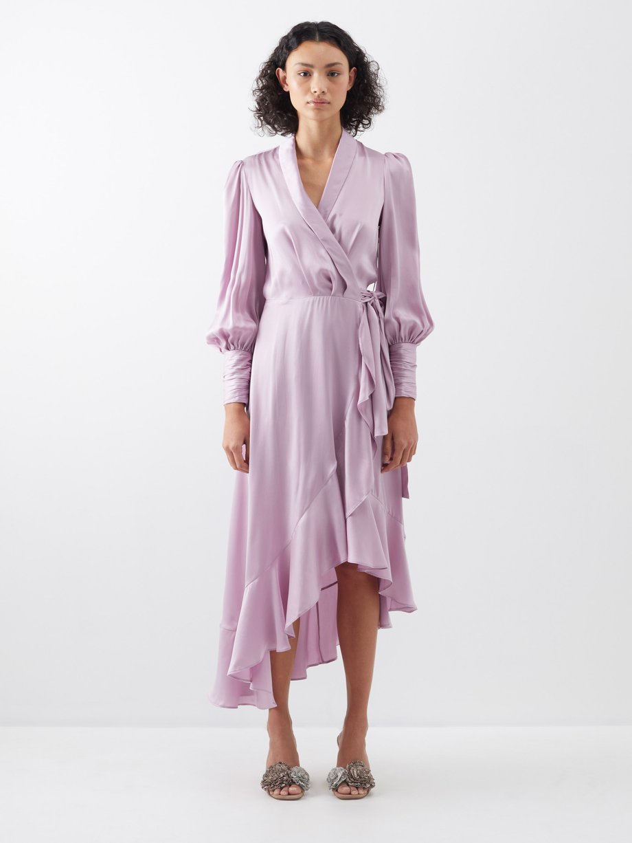 Purple Ruffled asymmetric silk-satin midi dress | Zimmermann ...