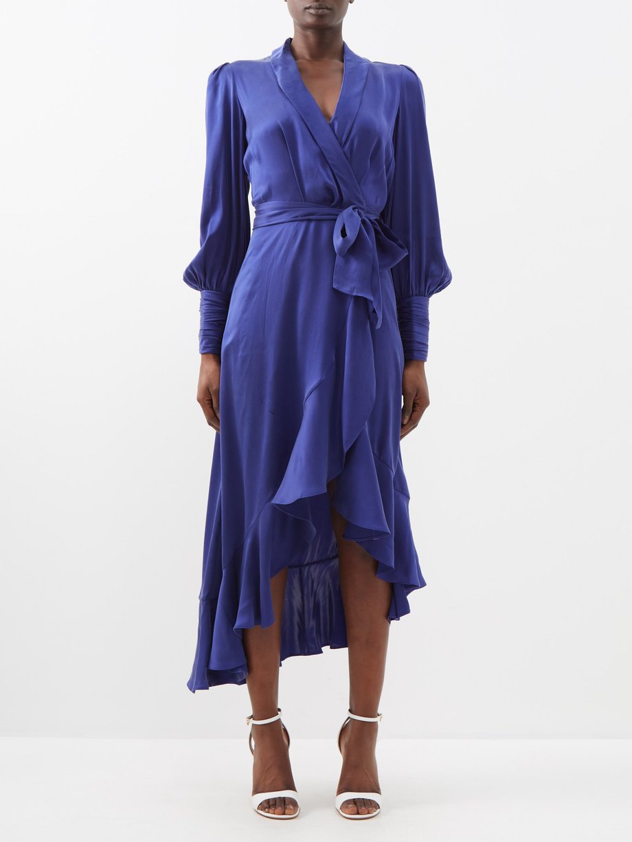 Blue Asymmetric ruffled silk wrap dress | Zimmermann | MATCHESFASHION UK