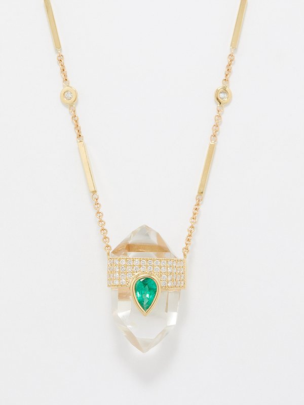 Jacquie Aiche Diamond, emerald, quartz & 14kt gold necklace