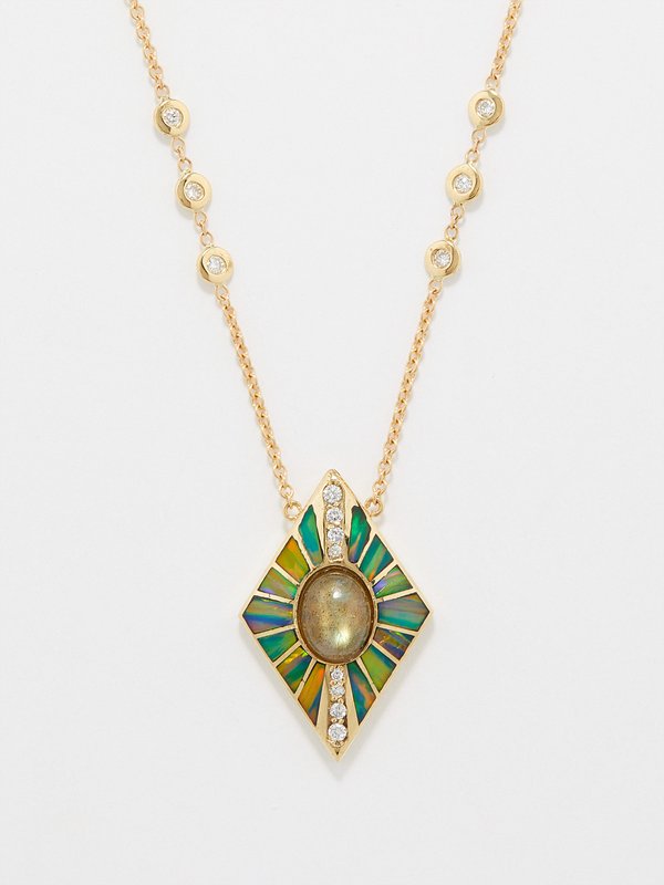 Jacquie Aiche Opal, diamond & 14kt gold necklace