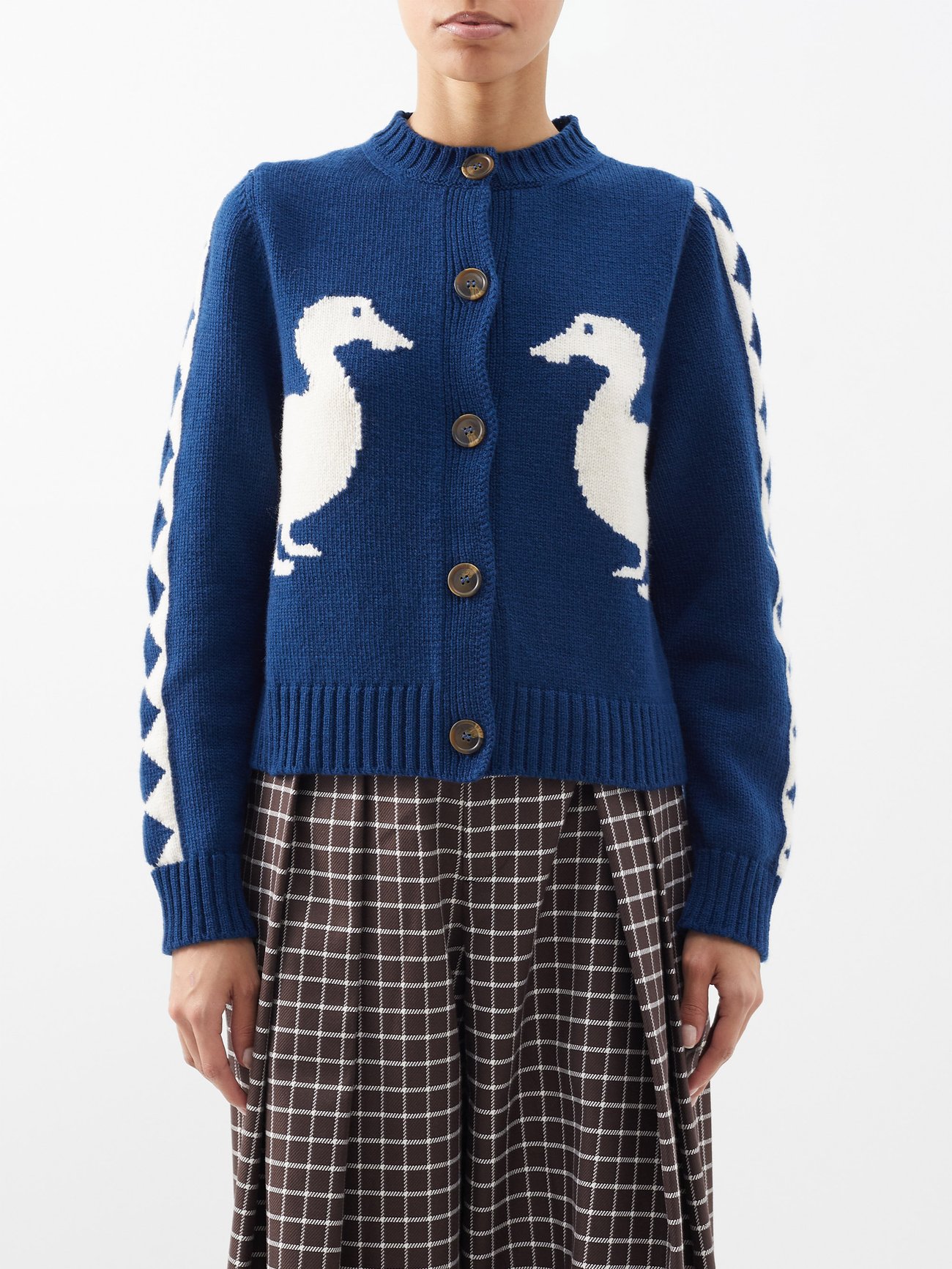 Jasper duck-intarsia lambswool cardigan