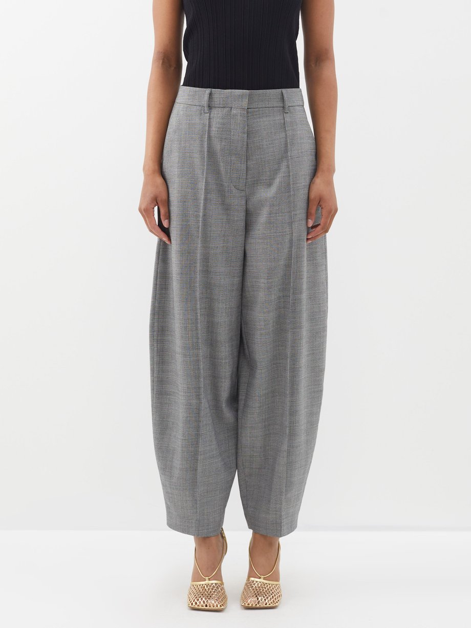Grey Pleated wool-blend barrel-leg trousers | Stella McCartney | MATCHES UK