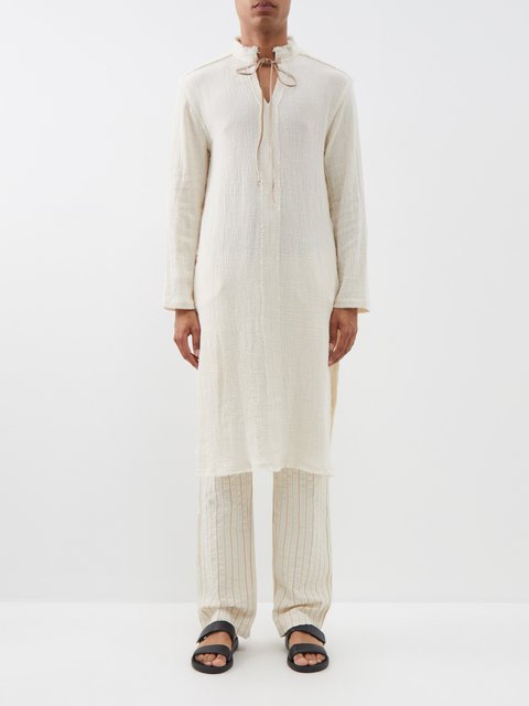 Neutral Uayamon cotton gauze tunic CARAVANA MATCHES UK