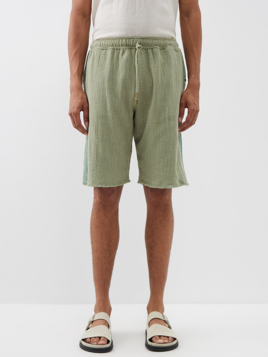 Green Chechen elasticated cotton-gauze shorts | CARAVANA ...