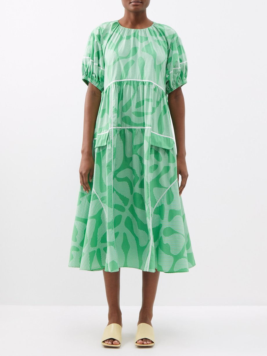 Green Printed cotton-poplin midi dress | Lovebirds | MATCHES US