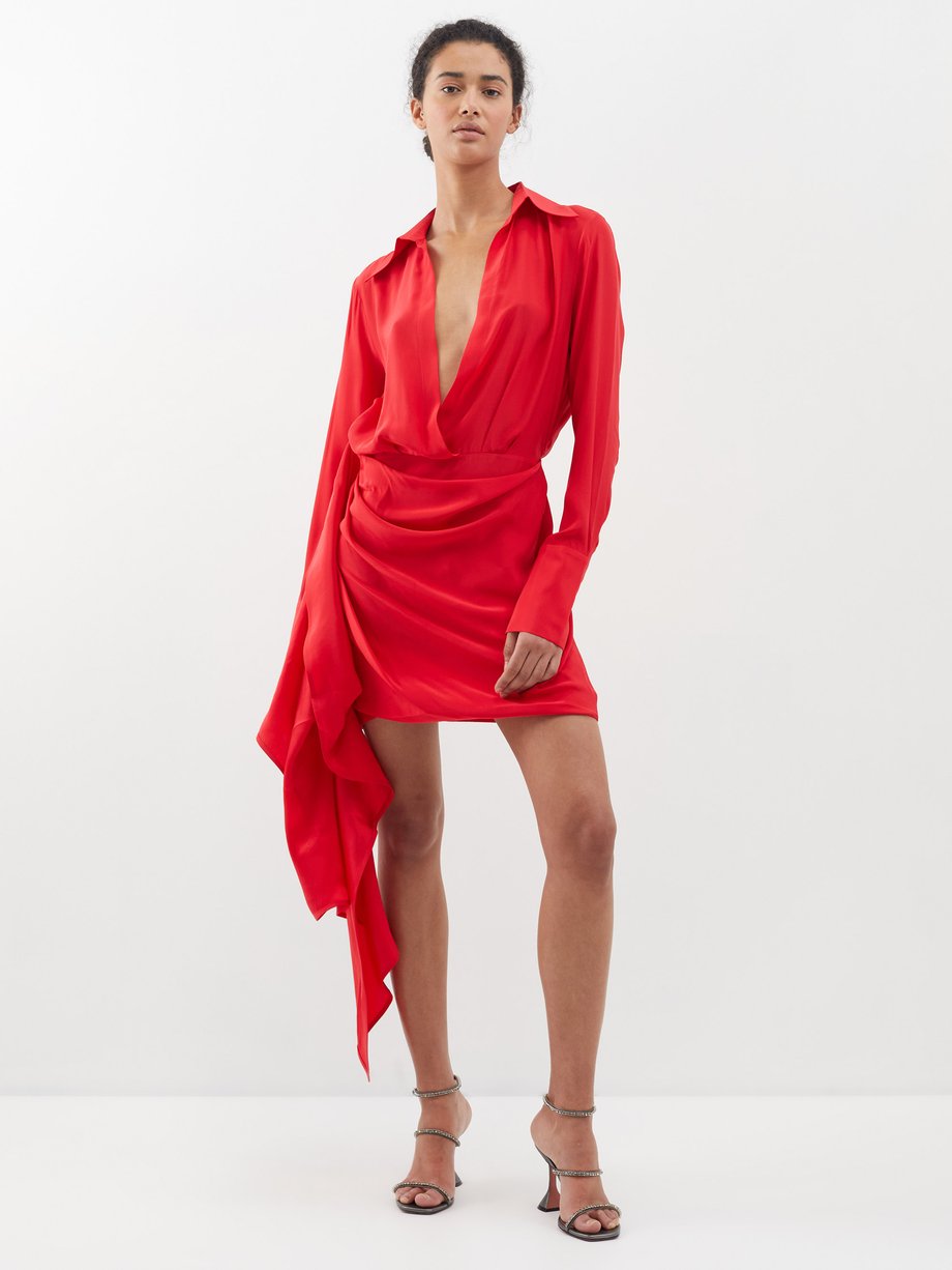Red Gravia V-neck silk shirt dress | GAUGE81 | MATCHES UK