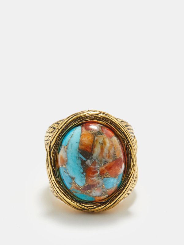 Gold Oyster turquoise 18kt gold plated ring Aur lie Bidermann