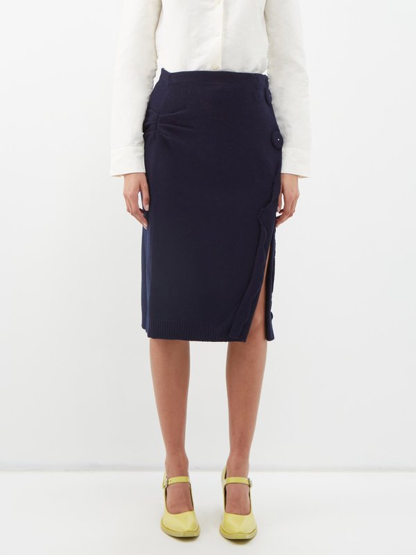 Prada Side-slit cashmere-blend midi skirt