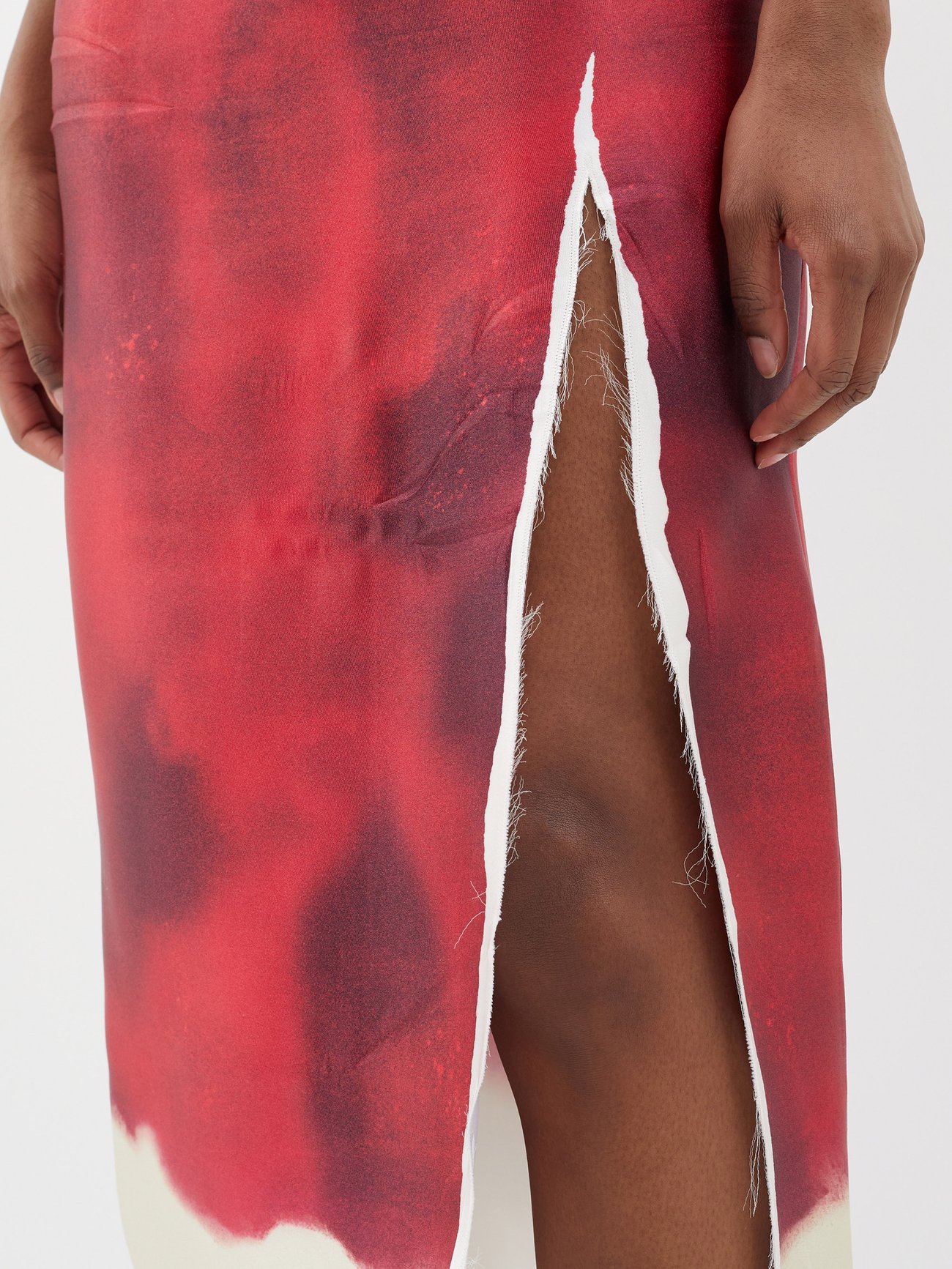 Printed satin silk-blend midi skirt in red - Prada