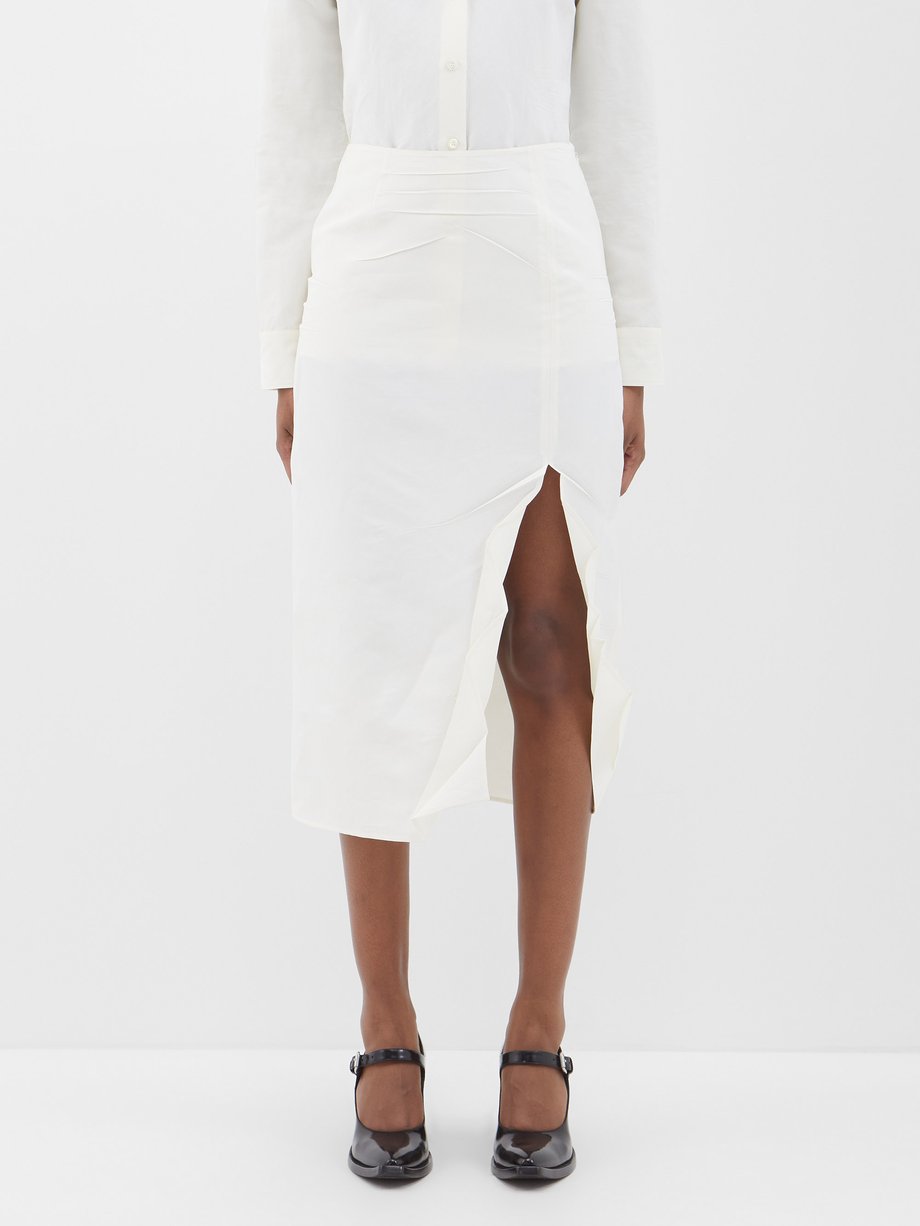White Side-slit paper-effect crinkled skirt | Prada | MATCHES UK