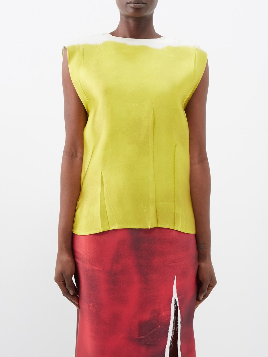 Prada Paint-effect silk-blend satin sleeveless top