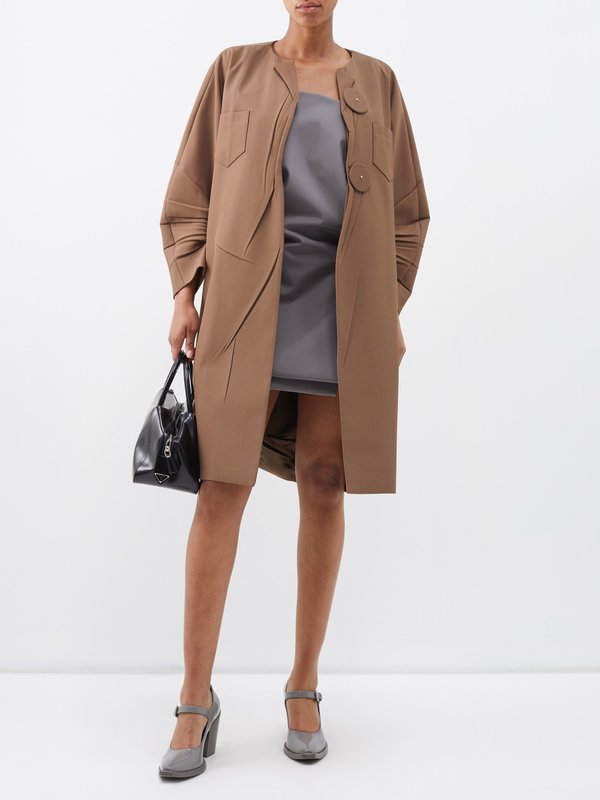Prada Collarless crease-effect gabardine coat