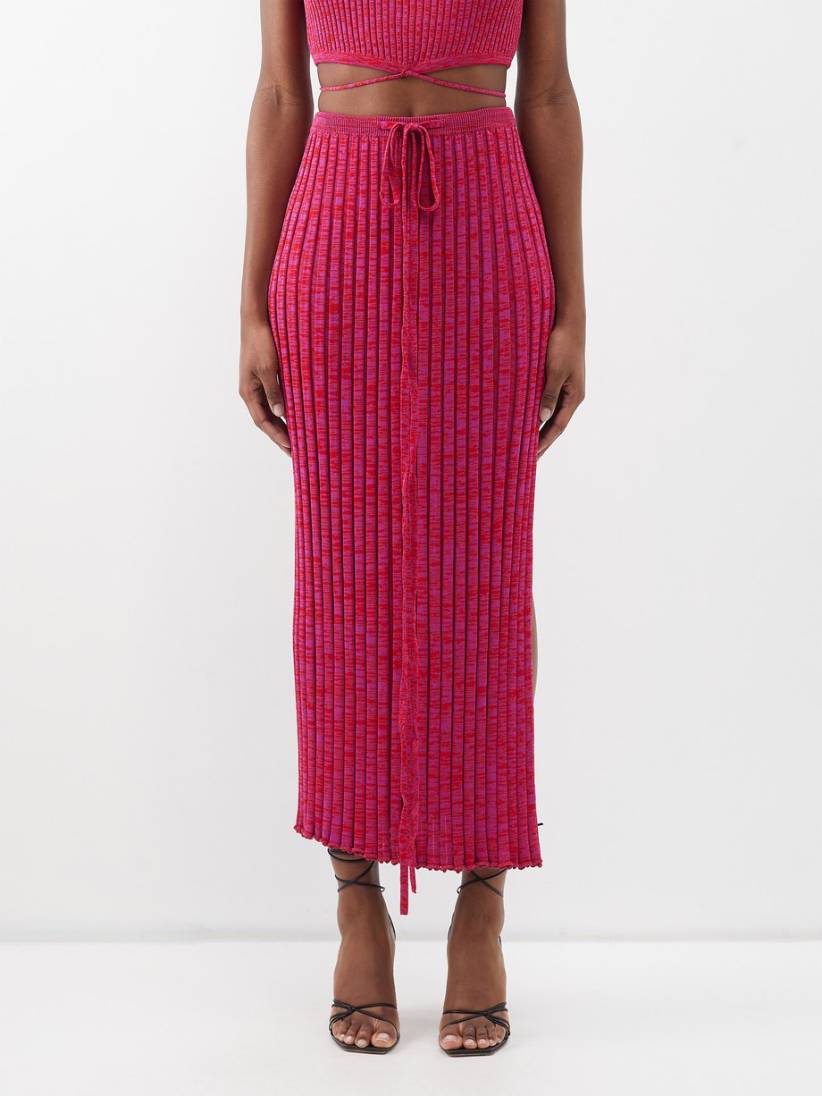 Red Tie-waist ribbed-knit maxi skirt | Christopher Esber | MATCHES UK