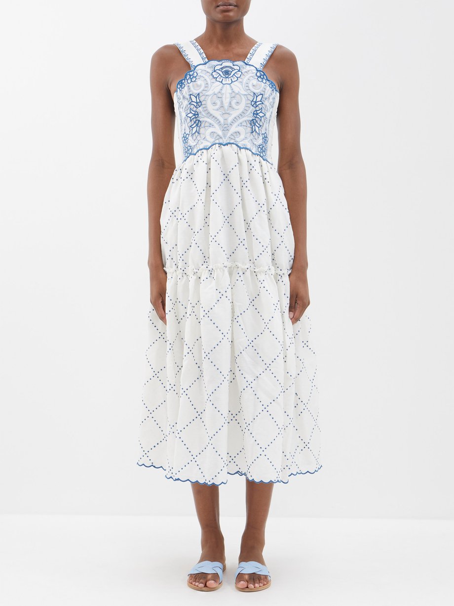 White Grace floral-embroidery midi dress | Lug Von Siga | MATCHESFASHION US