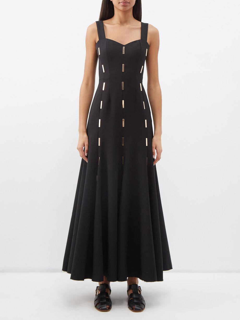 Black Gail bar-embellished wool maxi dress | Gabriela Hearst ...