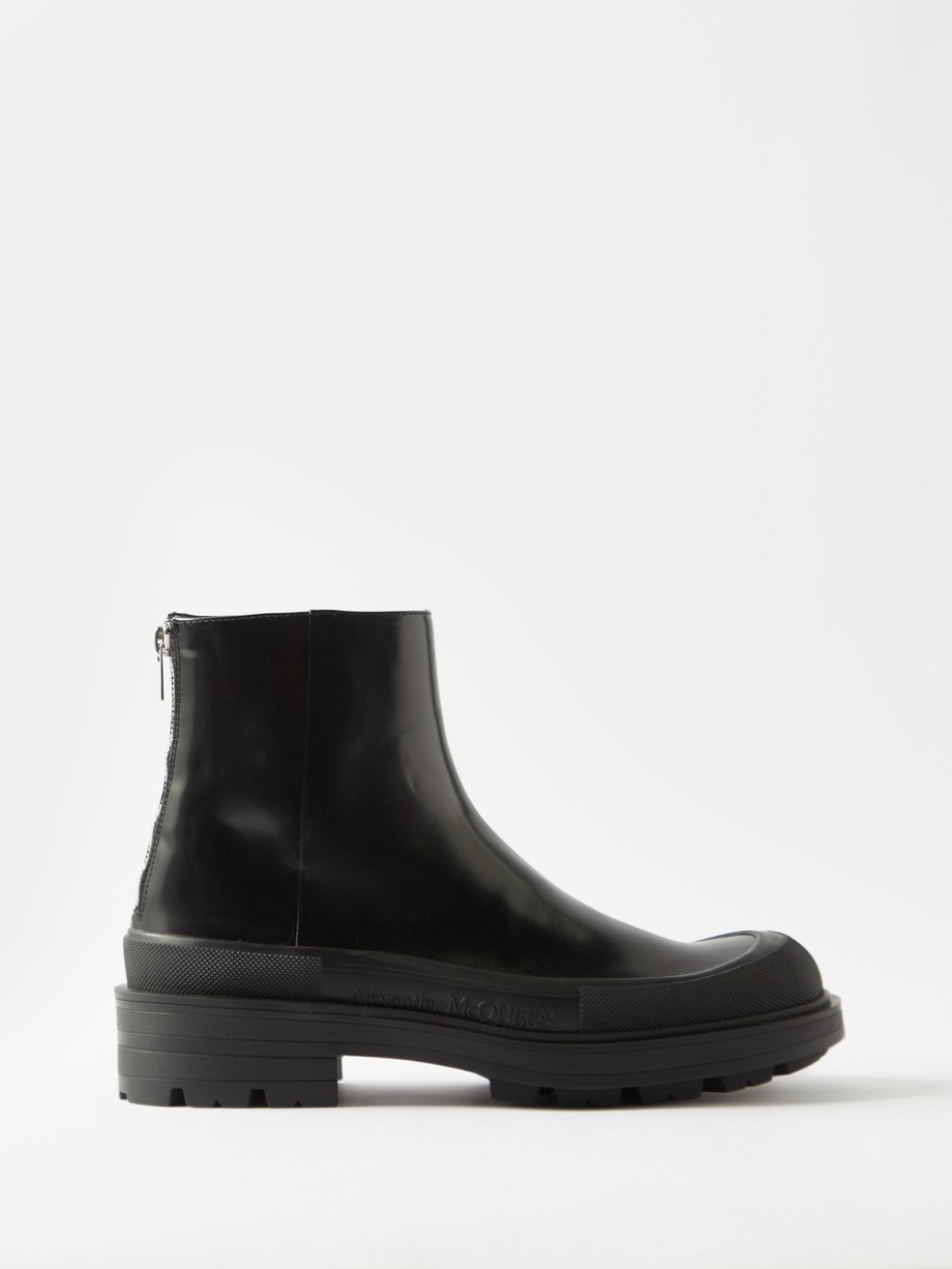Black Stack leather ankle boots | Alexander McQueen | MATCHESFASHION UK