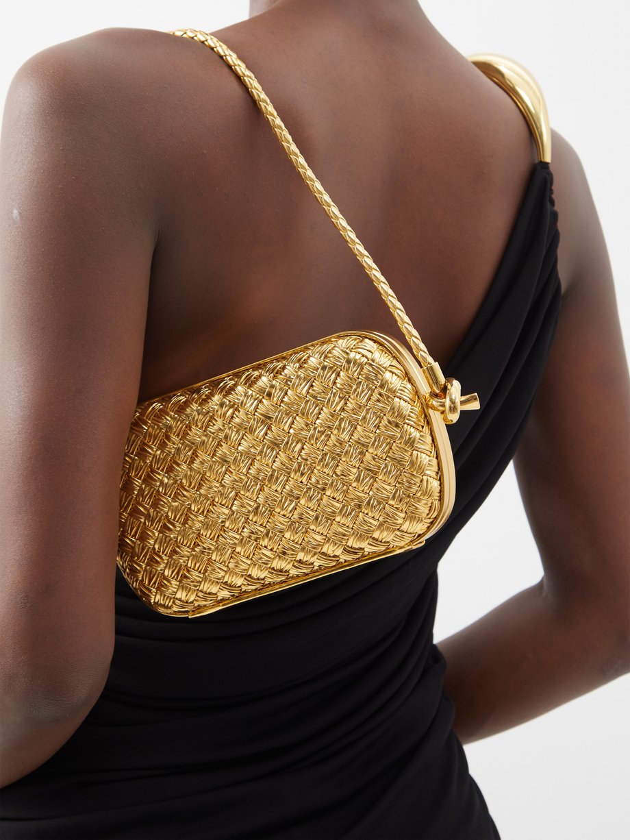 Gold Knot Intrecciato metallic-leather clutch bag | Bottega Veneta ...
