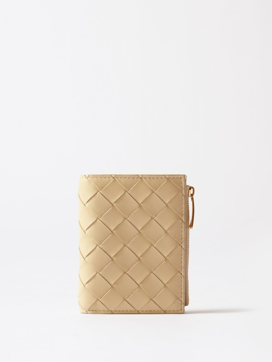 Beige Intrecciato leather zip-around wallet | Bottega Veneta