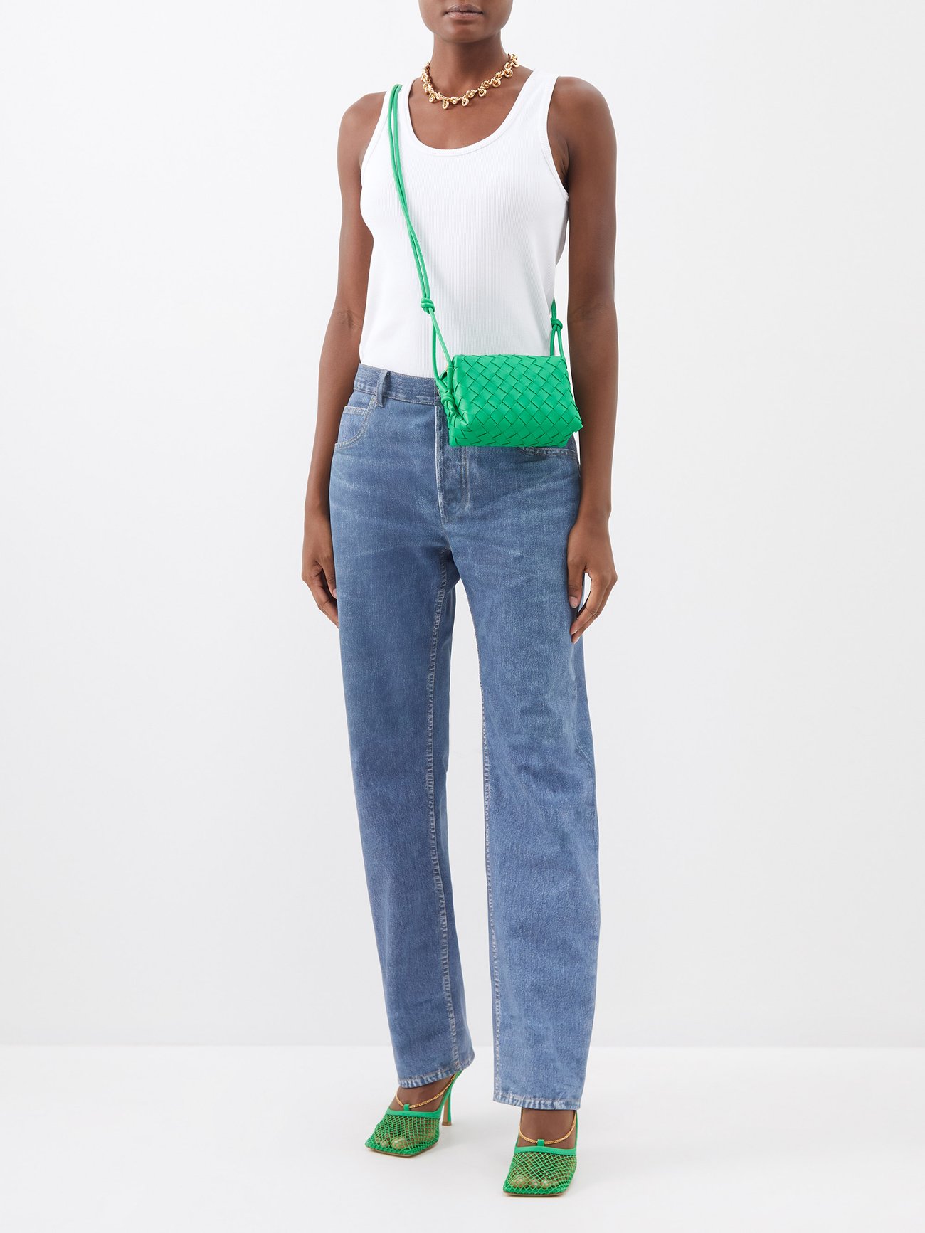 Bottega Veneta Loop Mini Intrecciato Leather Shoulder Bag In Green