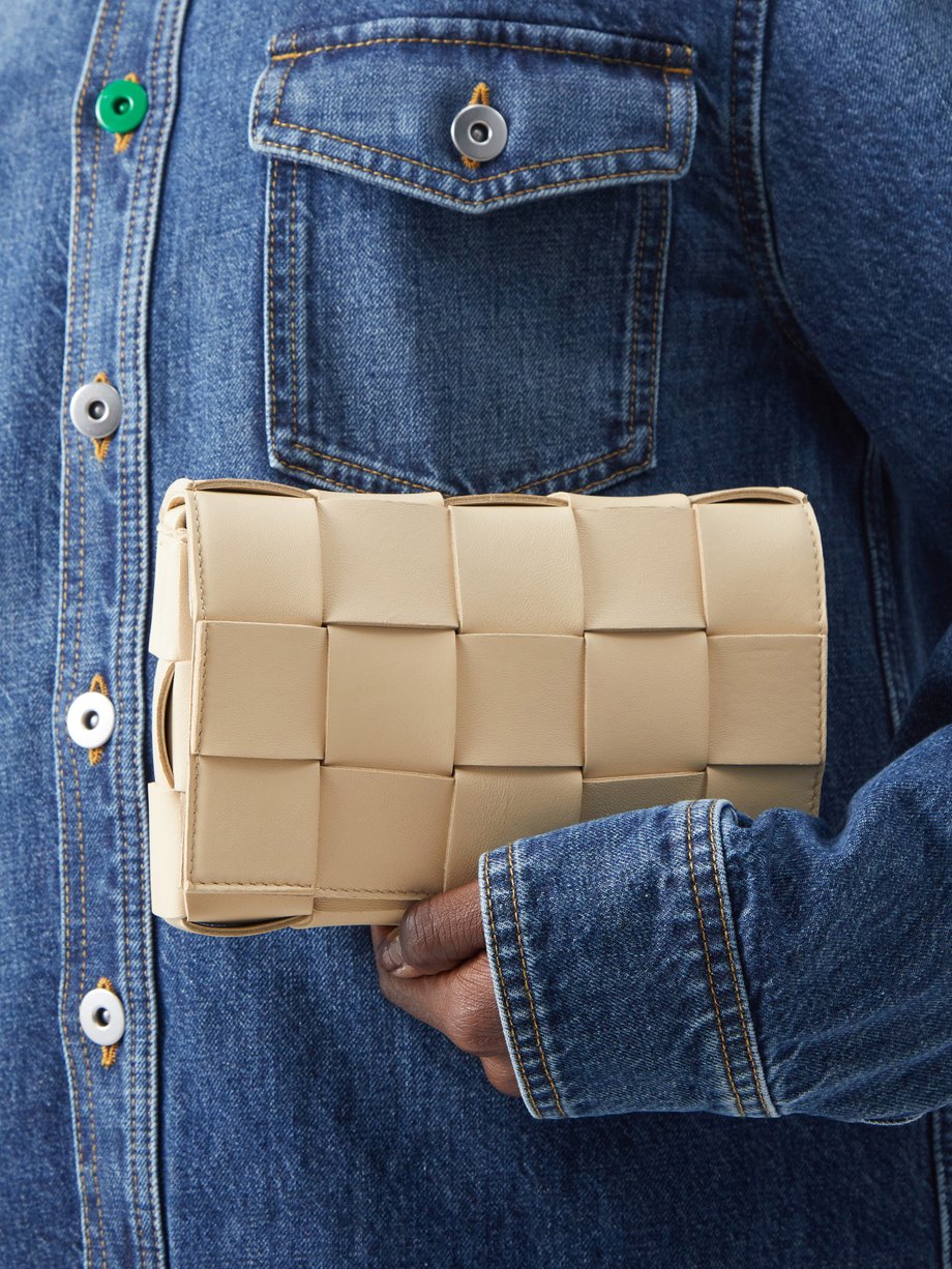 Beige Cassette mini Intrecciato-leather cross-body bag, Bottega Veneta