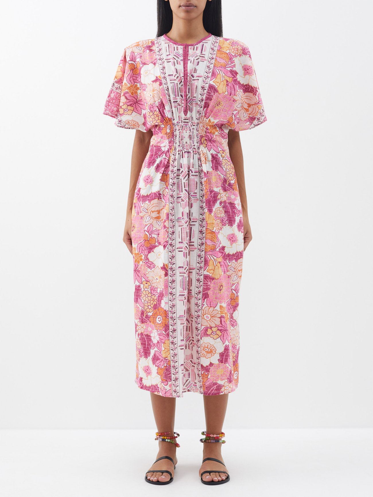 Pink Sunny paisley-print cotton-khadi midi dress | D'Ascoli ...