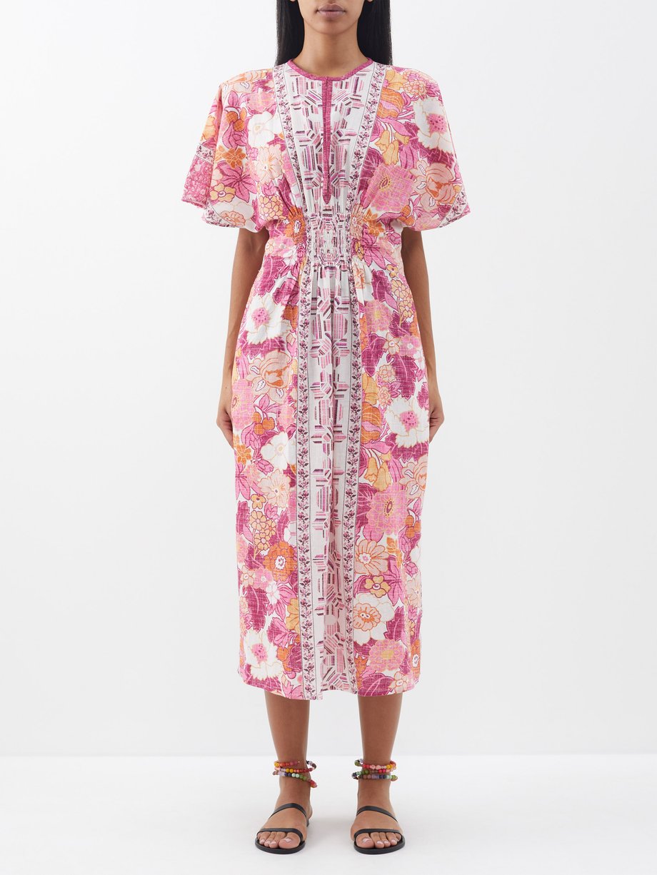 Pink Sunny paisley-print cotton-khadi midi dress | D'Ascoli | MATCHES UK