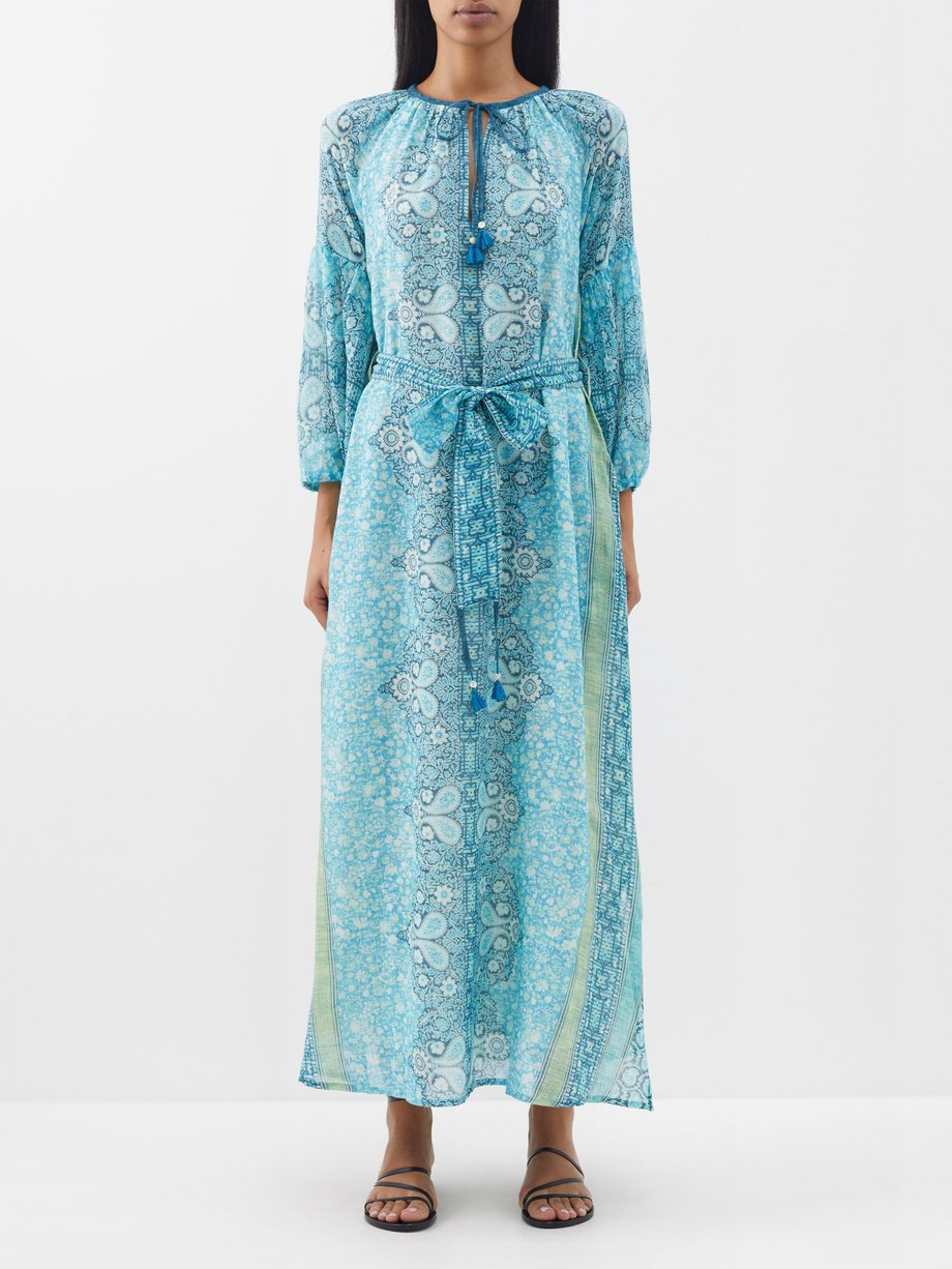 Blue Echo paisley-print cotton-khadi maxi dress | D'Ascoli ...