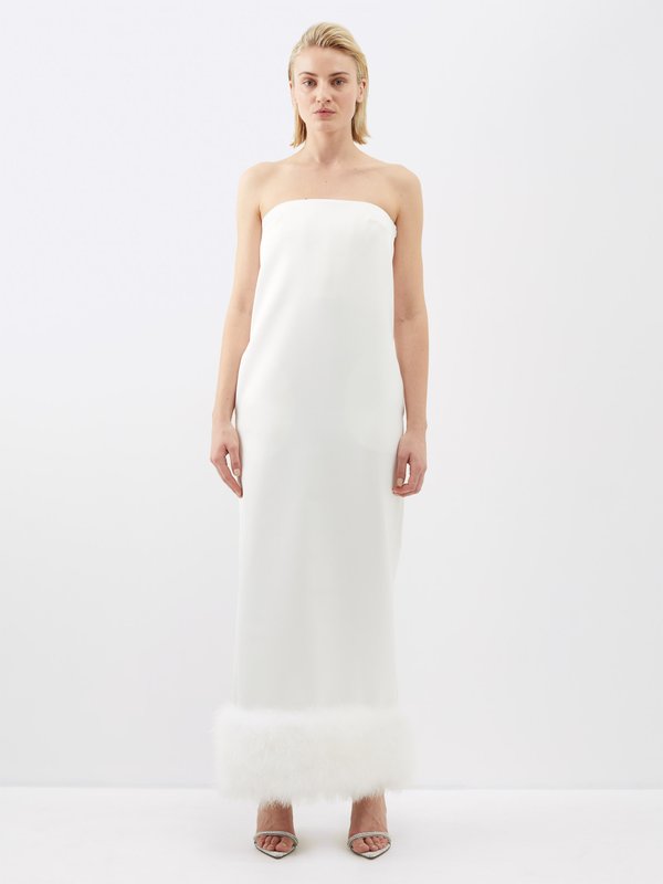 16Arlington Blaise feather-trimmed satin strapless gown
