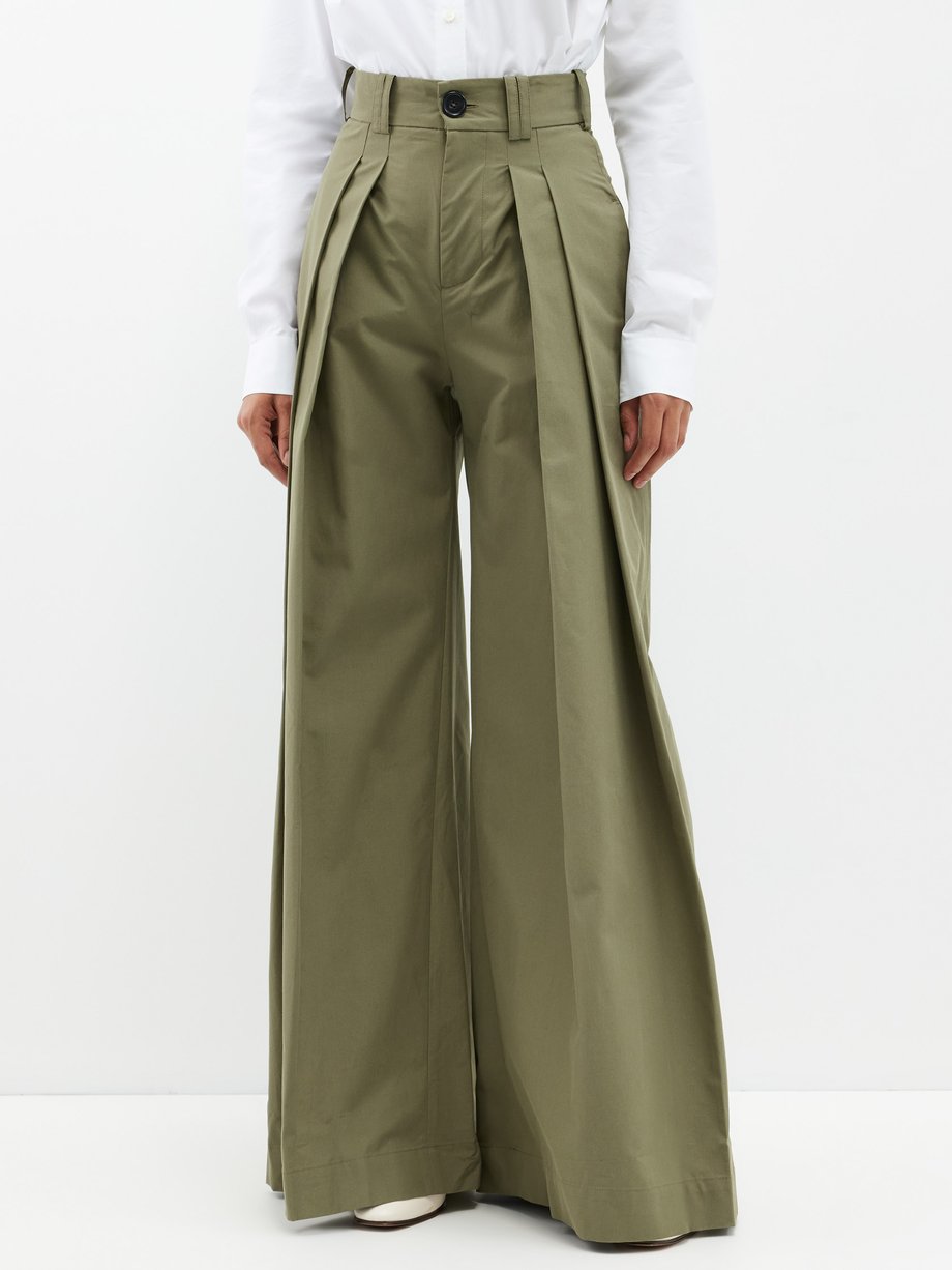 Green Percy pleated cotton-canvas wide-leg trousers | S.S. Daley ...