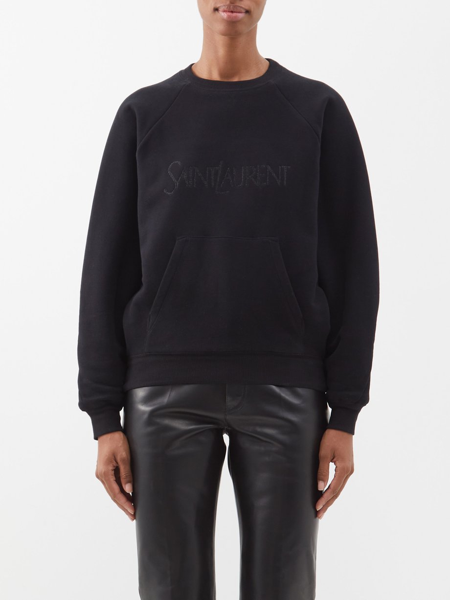 Black Glitter-logo fleece-lined cotton-jersey sweater | Saint Laurent ...