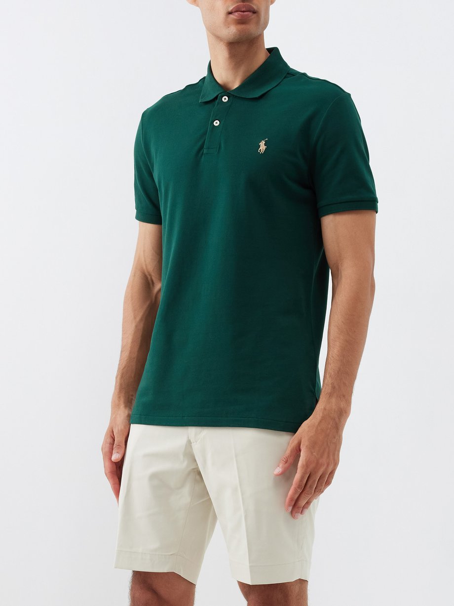 Green Logo-embroidered stretch-cotton polo shirt, Polo Ralph Lauren