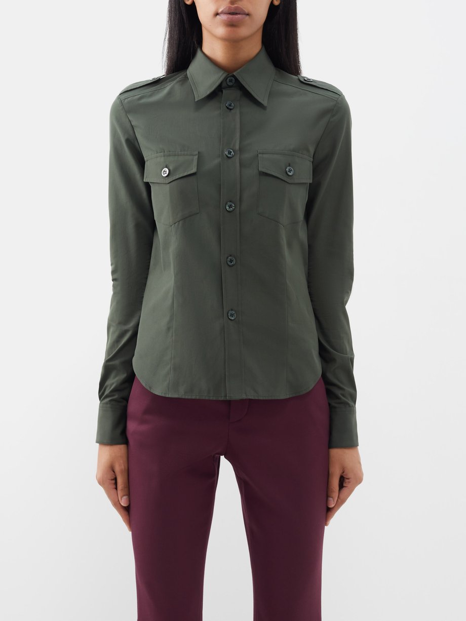Green Point-collar cotton-twill shirt | Saint Laurent | MATCHES UK