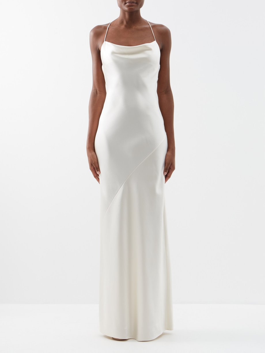 White Open-back satin slip gown | Saint Laurent | MATCHESFASHION US