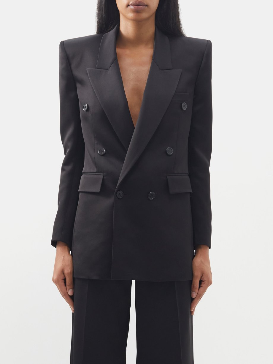 Black Double-breasted silk-satin suit jacket | Saint Laurent | MATCHES UK