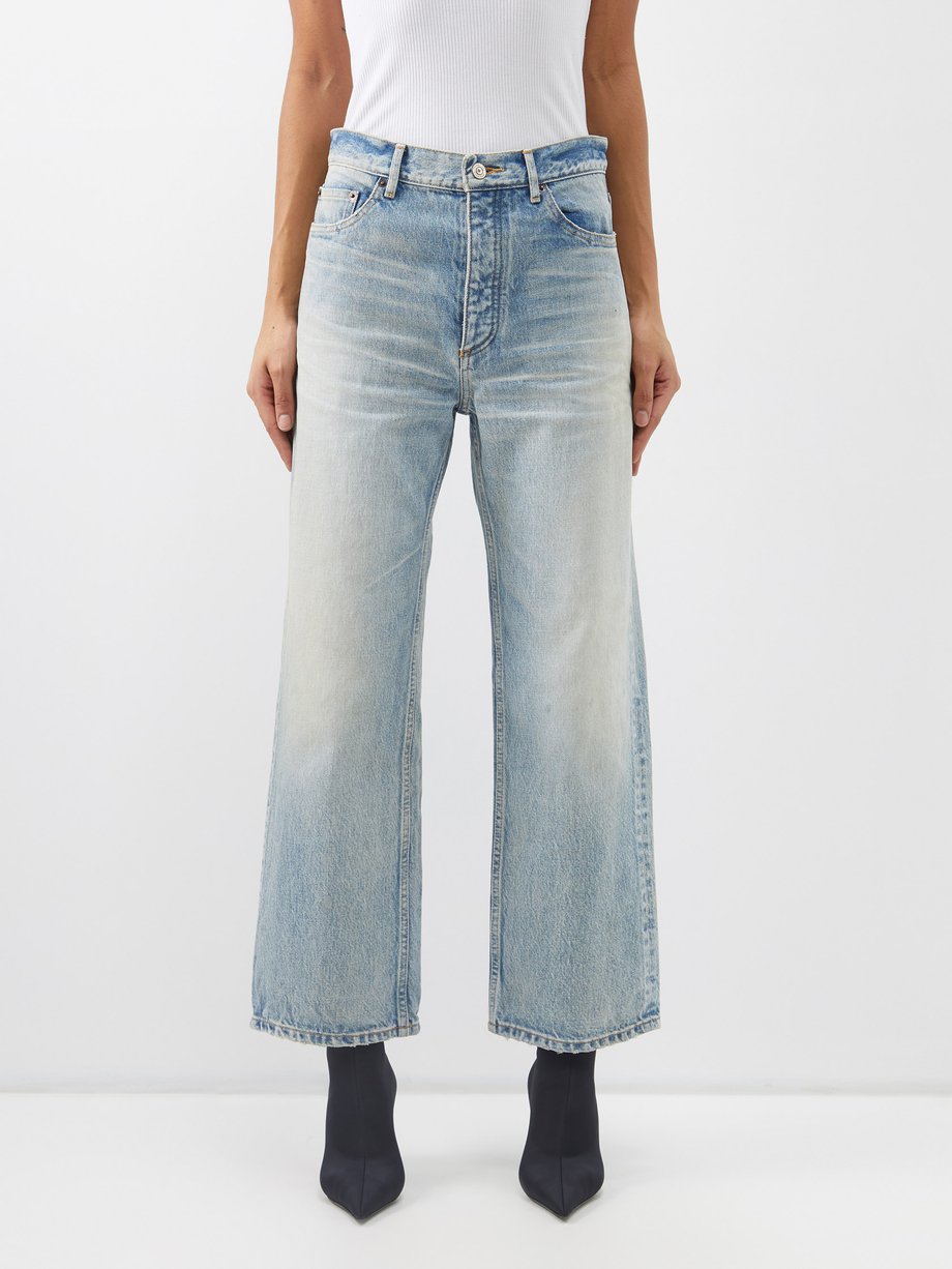 Blue Cropped organic-cotton jeans | Balenciaga | MATCHES UK
