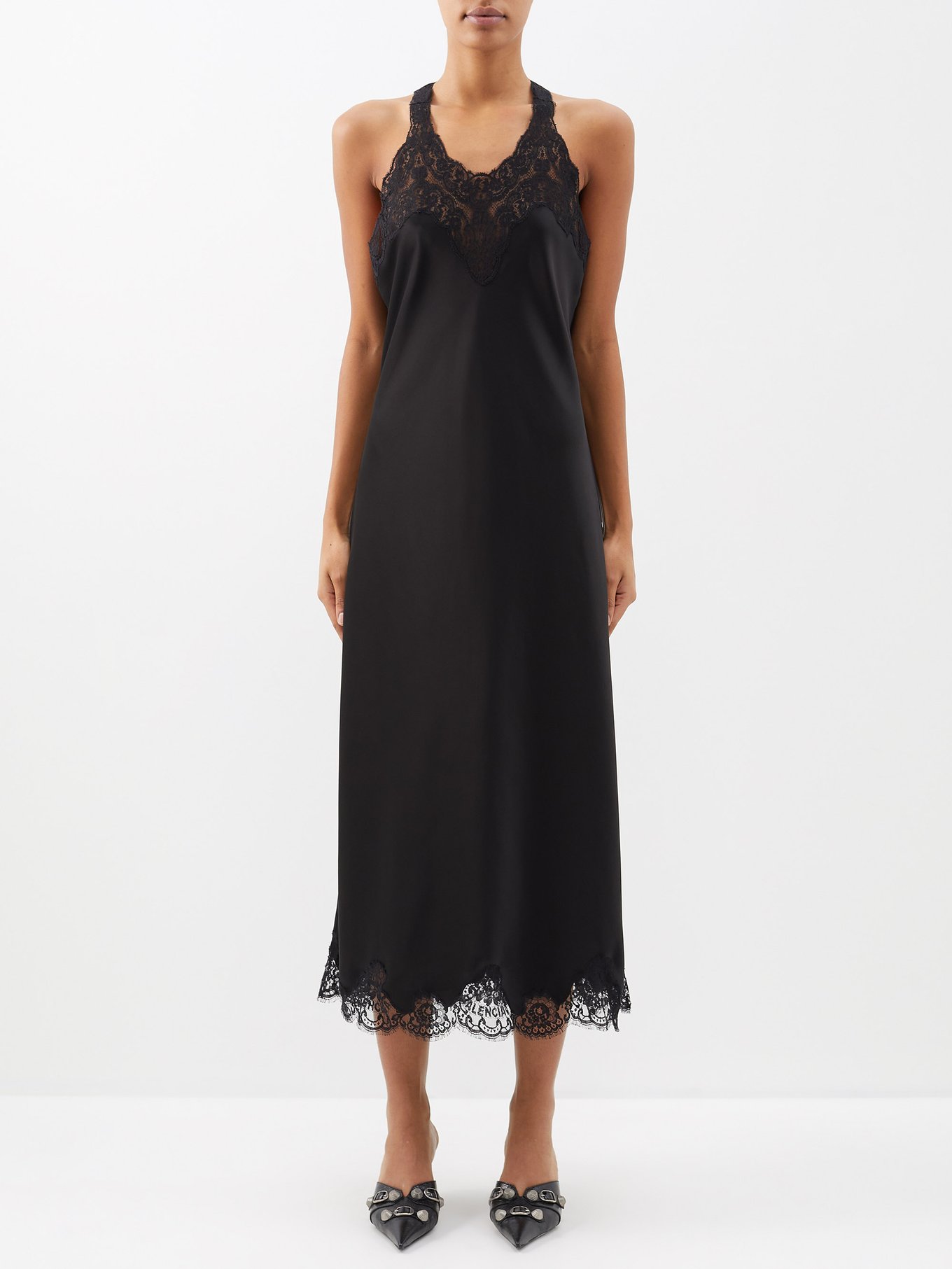 Black satin midi dress | Balenciaga | MATCHESFASHION US