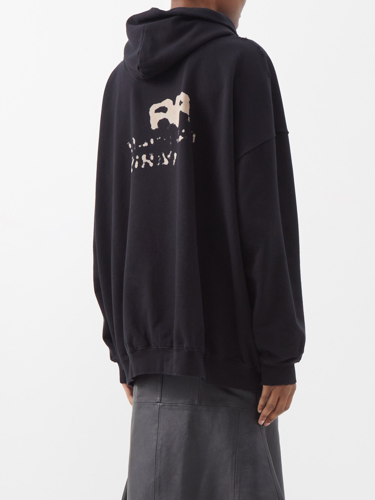 Black Tape-logo distressed cotton-jersey hoodie, Balenciaga