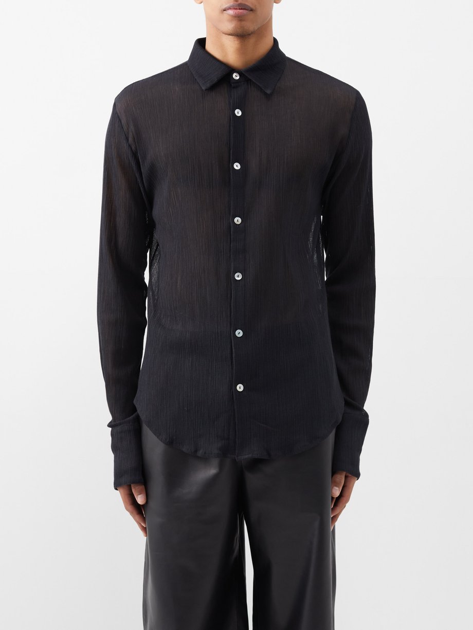 Black Point-collar semi-sheer crepe shirt | Ludovic de Saint Sernin ...