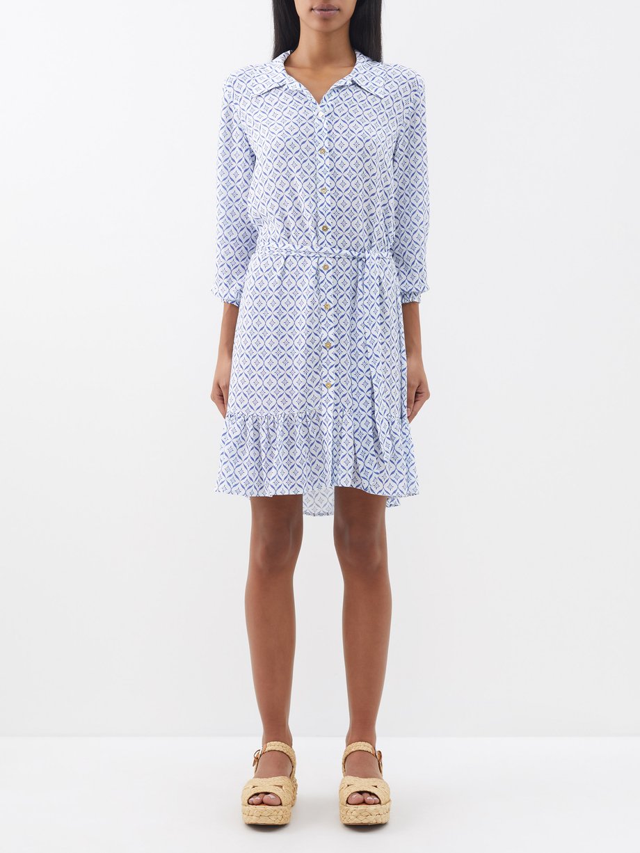 White Geometric-print twill shirt dress | Heidi Klein | MATCHESFASHION UK