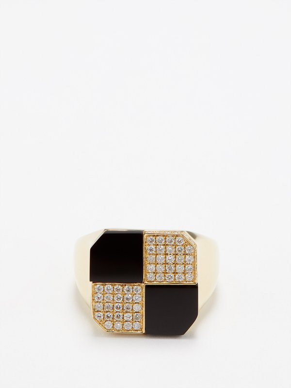 Yvonne Léon Signet diamond, onyx & 9kt gold ring