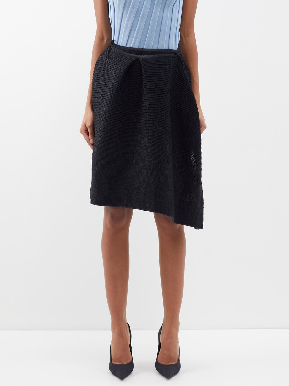 Black Emma asymmetric ribbed-knit skirt | A Roege Hove
