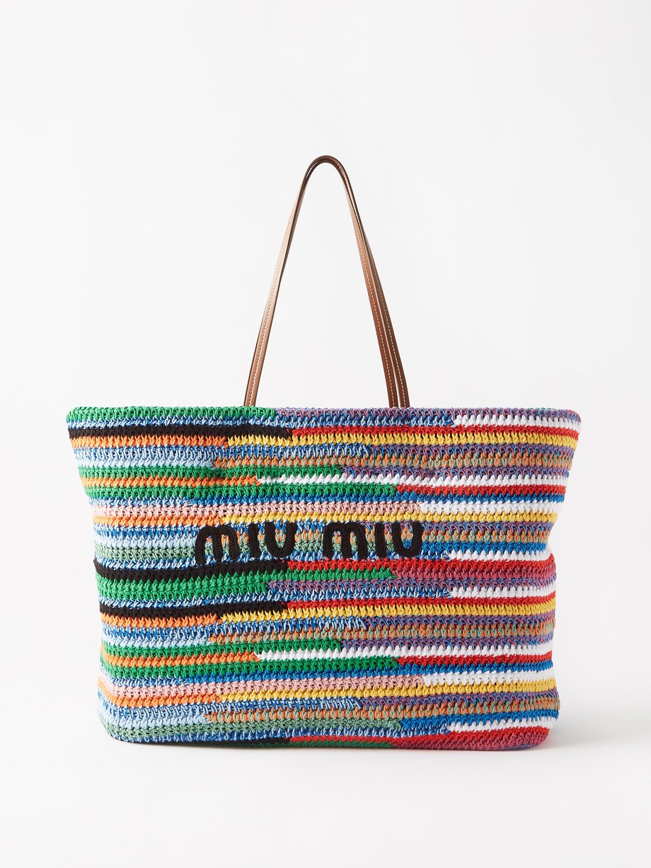 Green Logo-appliqué crocheted tote bag | Miu Miu | MATCHESFASHION US