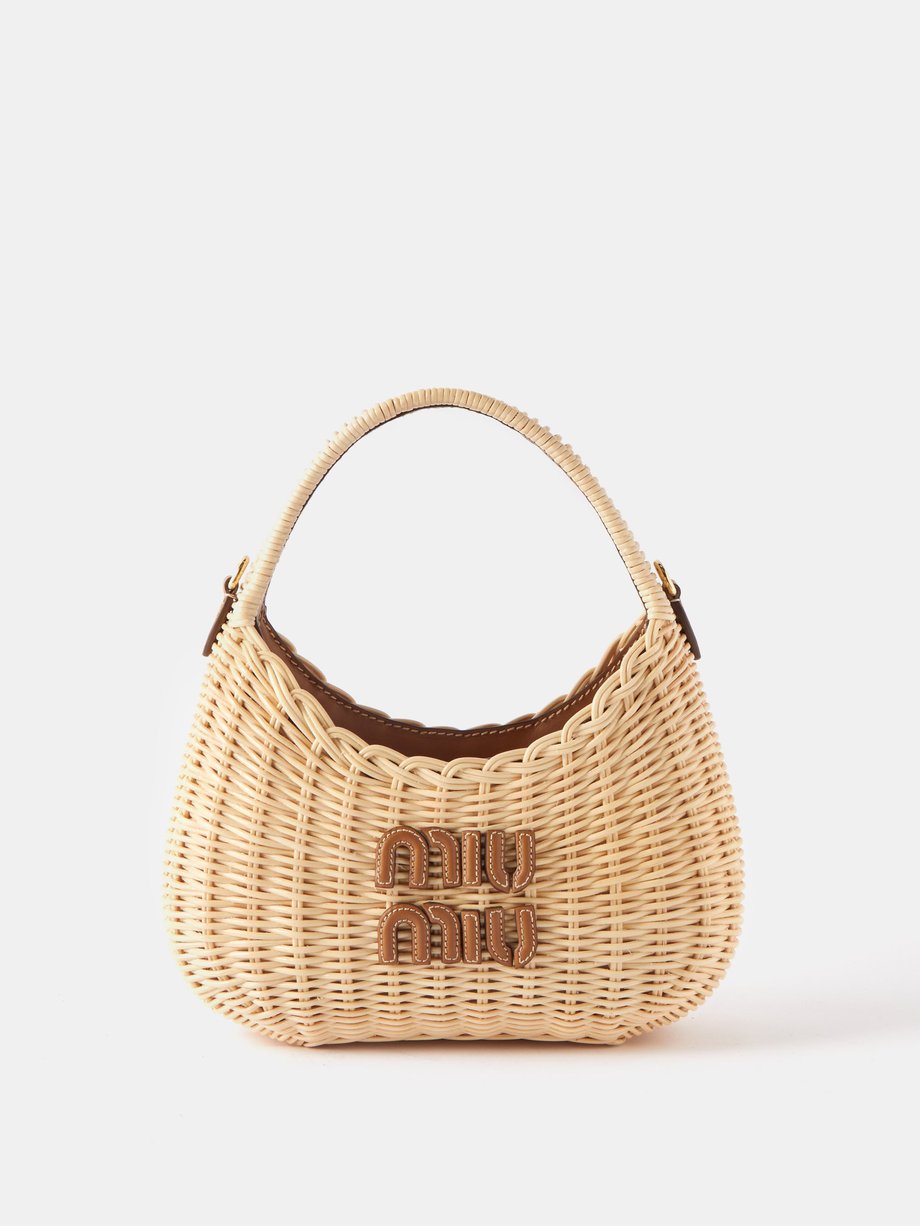 Beige Wander small rattan shoulder bag | Miu Miu | MATCHESFASHION UK