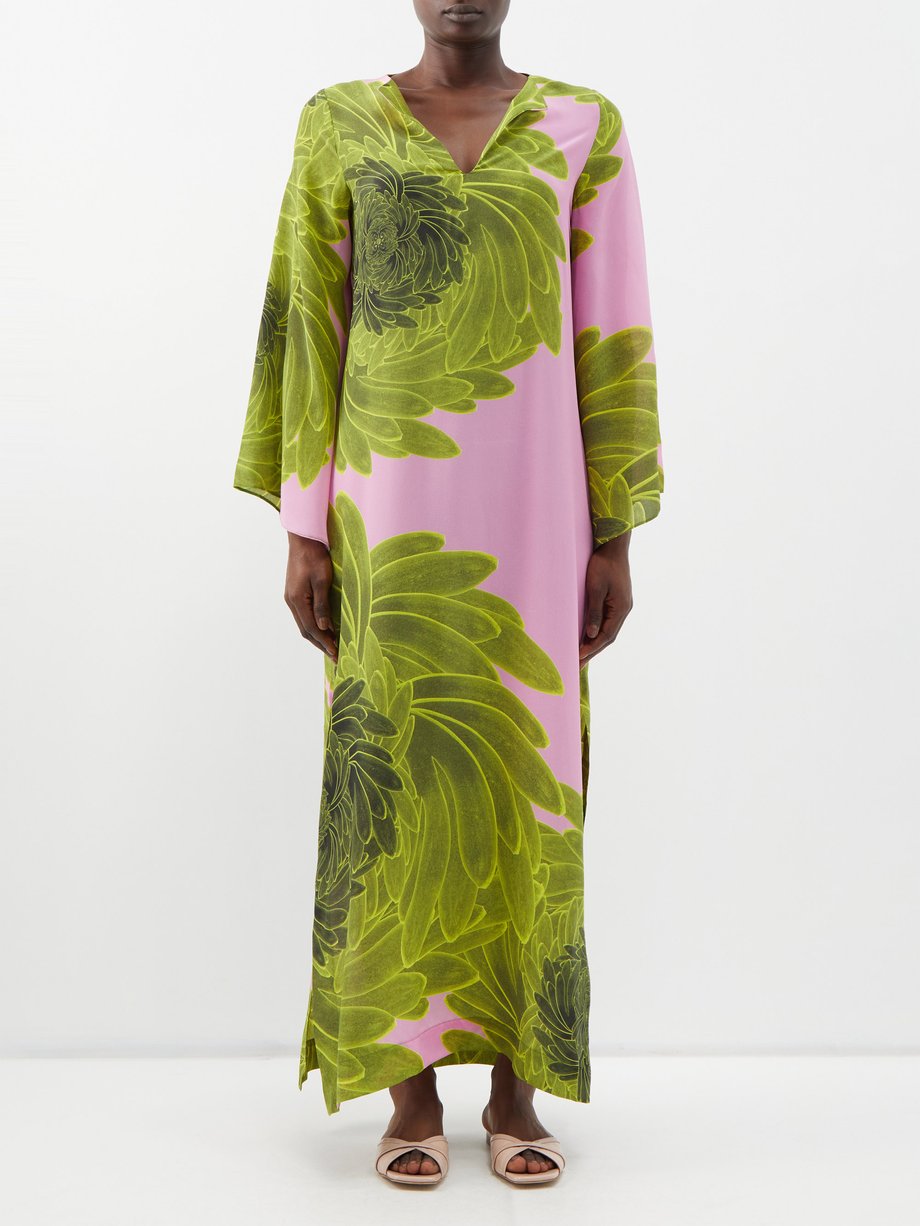 Pink Phoebe floral-print silk kaftan | THEMIS Z | MATCHESFASHION UK