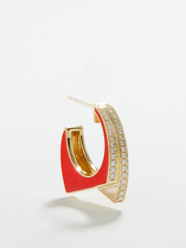 Rainbow K Handcuff diamond, enamel & 9kt gold earring