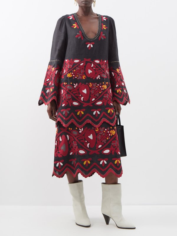 Vita Kin Tiziana embroidered linen midi dress