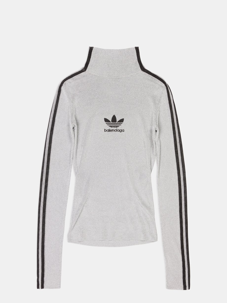 Silver X adidas high-neck logo-print lurex sweater | Balenciaga | MATCHESFASHION