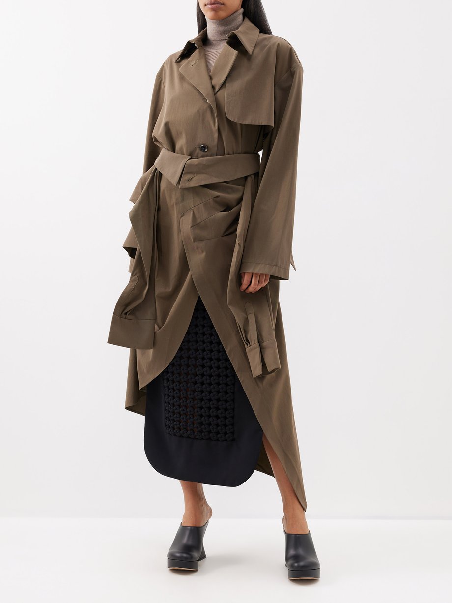 Brown Asymmetric cotton-blend trench coat | A.W.A.K.E. Mode
